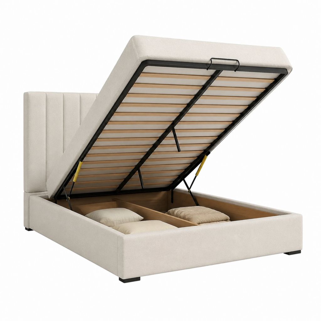 Polsterbett mit Stauraum Beige Polyestergewebe Rechteckig 180 x 200 cm