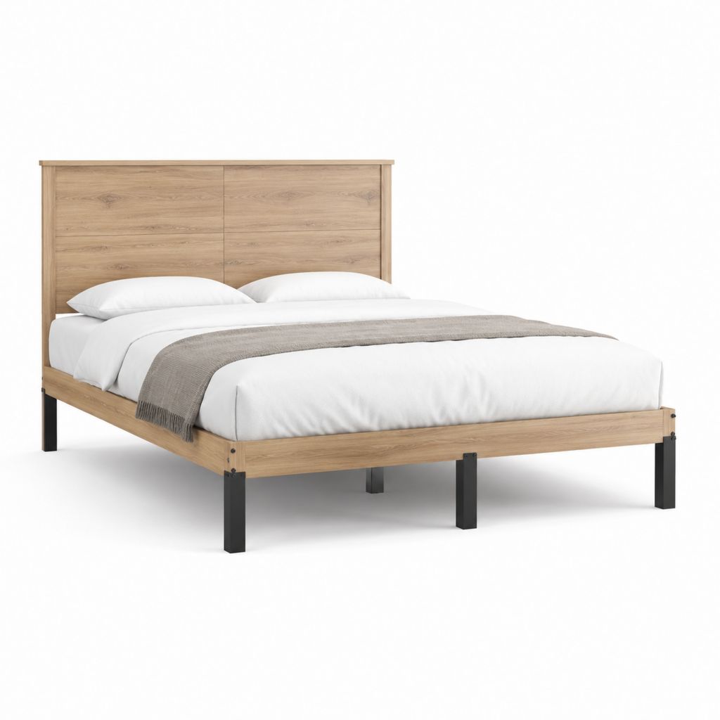 Doppelbett Bettgestell in Eiche-Dekor mit schwarzem Stahlgestell 160 x 200 cm