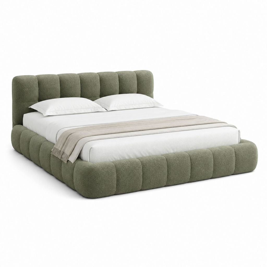 Polsterbett Doppelbett Olivgrün Polyester-Bouclé rechteckig 180 x 200 cm