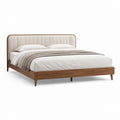 Polsterbett Doppelbett mit Lattenrost Walnussholzfurnier Creme Polyester rechteckig für Matratze 160 x 200 cm