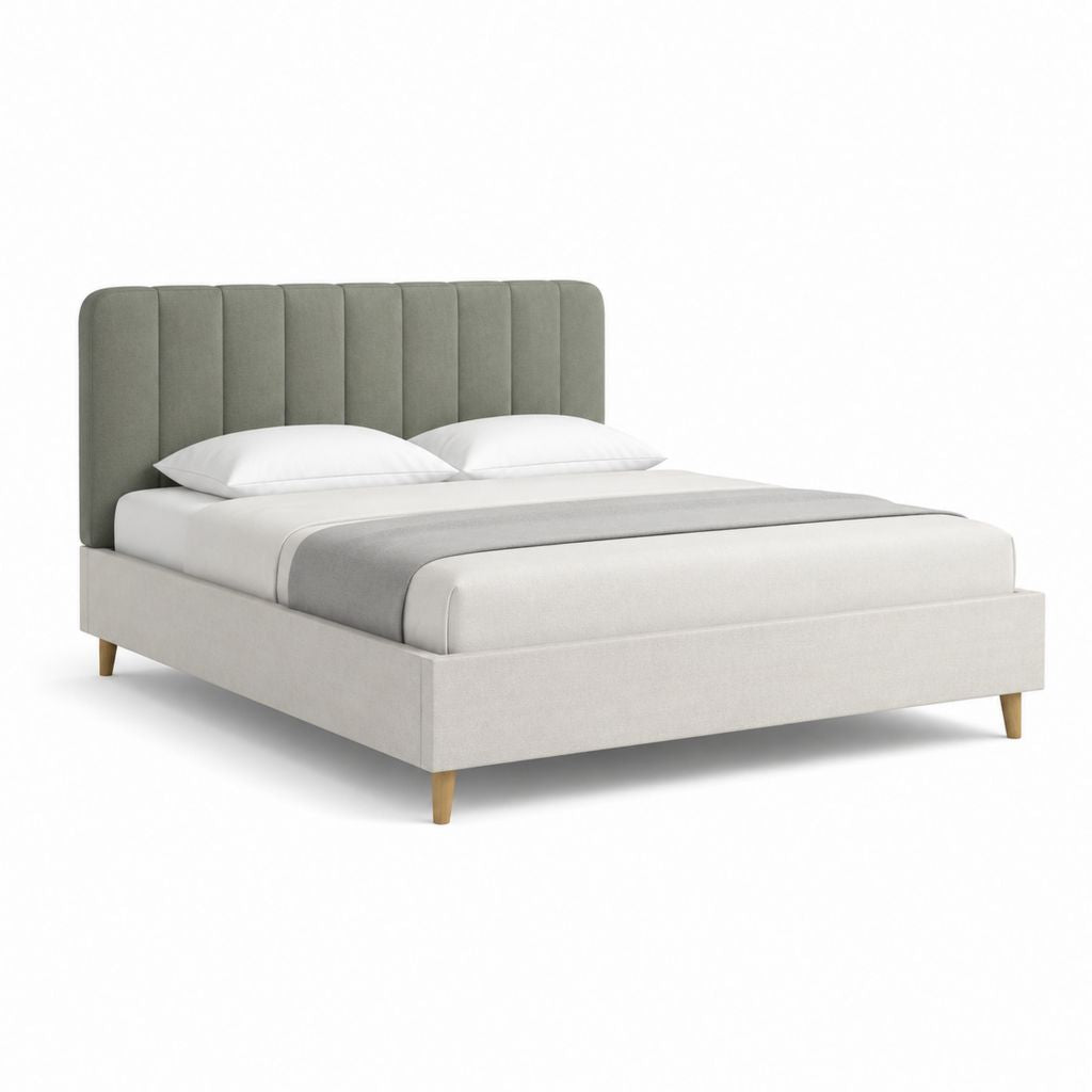 Polsterbett Doppelbett Hellgrau Olivgrün Polyester Rechteckig 160 x 200 cm