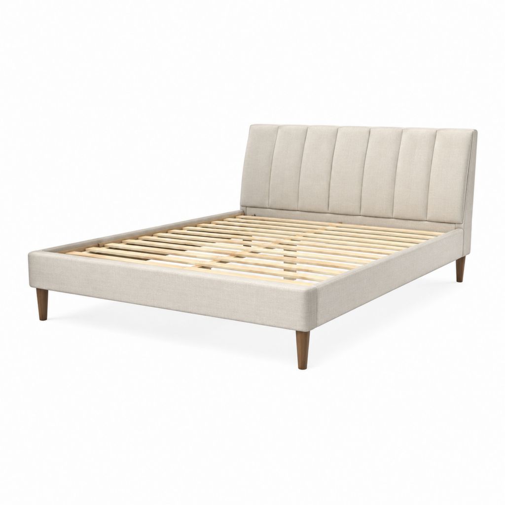 Polsterbett Doppelbett Beige mit Polyesterbezug und Lattenrost 160 x 200 cm