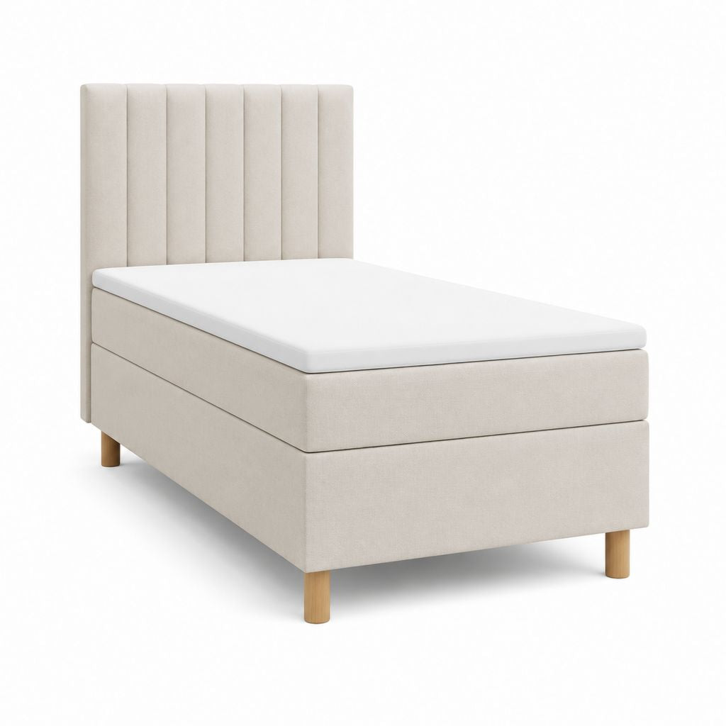 Boxspringbett Beige mit Polyesterbezug und Massivholzfüßen 90 x 200 cm