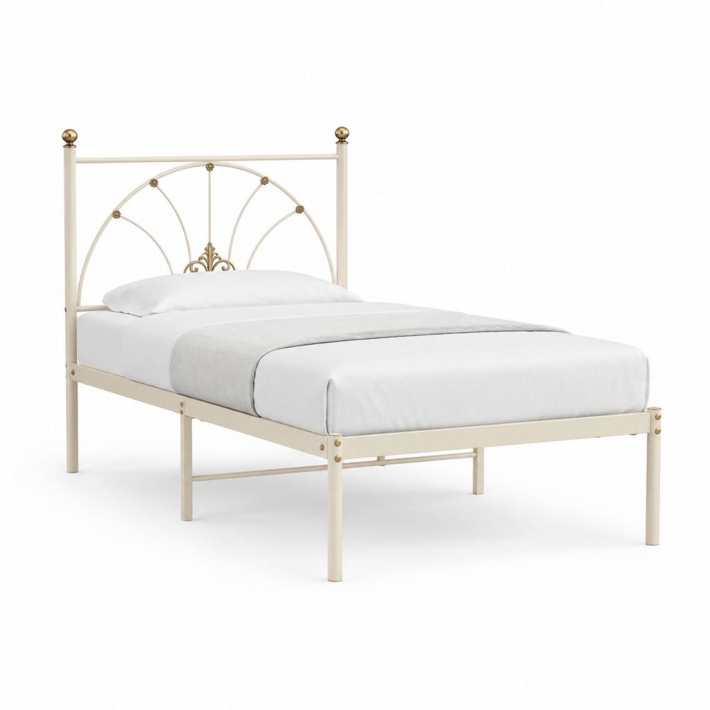 Einzelbett Metallbett Cremeweiß Gold Stahl 90 x 200 cm