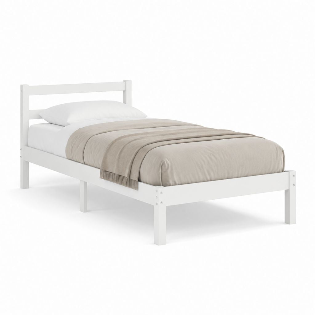 Einzelbett Bettgestell Weiß aus Kiefernholz rechteckig 90 x 200 cm