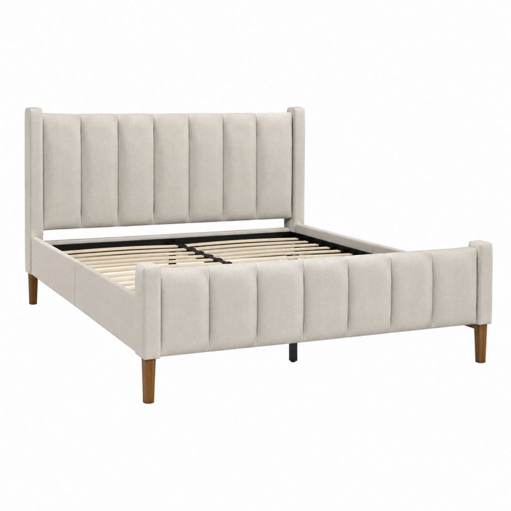 Polsterbett Doppelbett Beige Polyestergewebe Rechteckig mit Lattenrost 160 x 200 cm