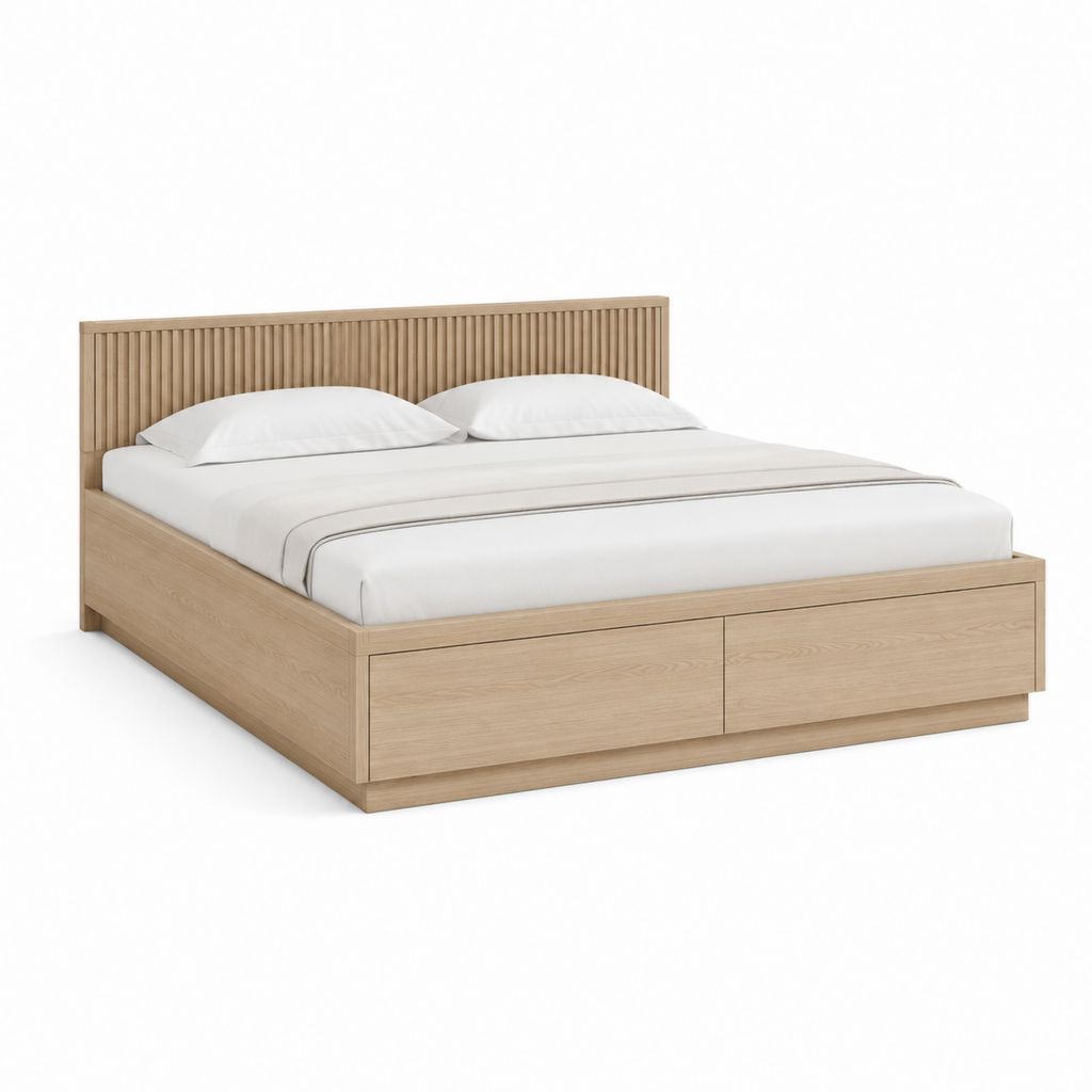 Doppelbett mit 2 Schubladen Eichenoptik Holzwerkstoff rechteckig 160 x 200 cm 166 x 215 x 105 cm
