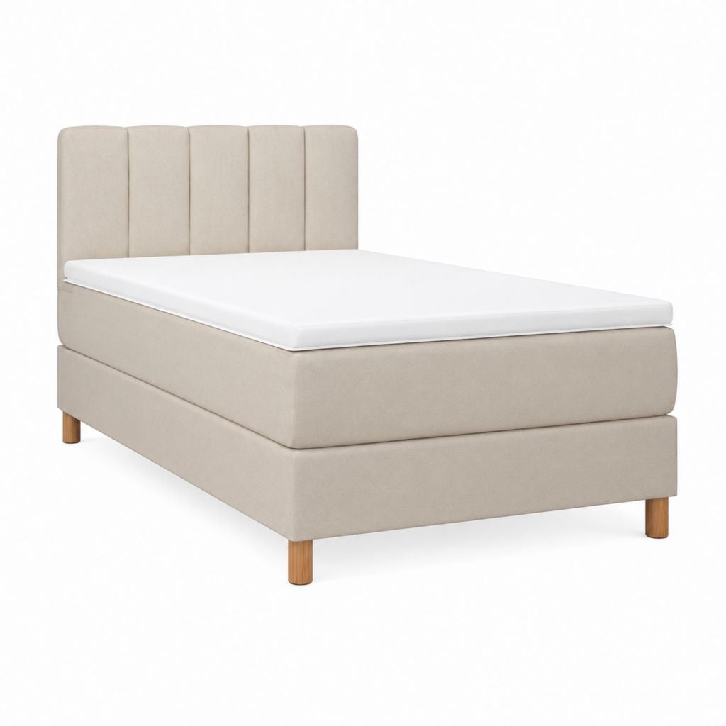Boxspringbett mit Matratze und Topper Beige Polyester 140 x 200 cm