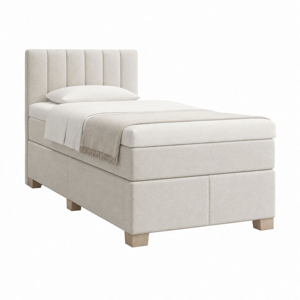 Boxspringbett 90 x 200 cm Beige mit Polyesterbezug und rechteckigem Kopfteil