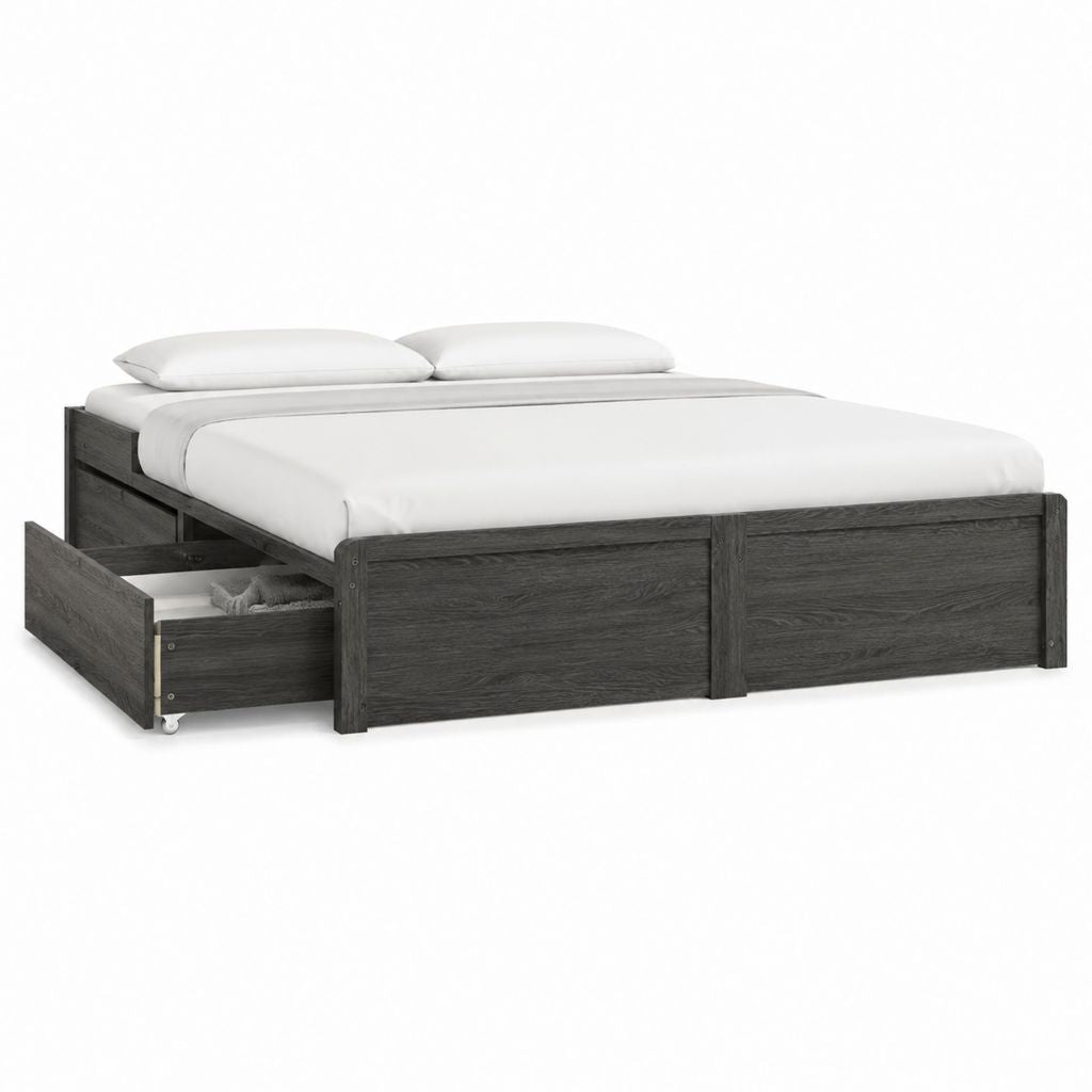 Stauraumbett Doppelbett 160 x 200 cm Dunkelgrau Spanplatte Rechteckig mit 2 Schubladen