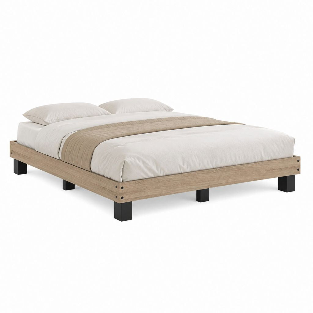 Doppelbett Bettgestell eichefarben Spanplatte rechteckig 160 x 200 cm